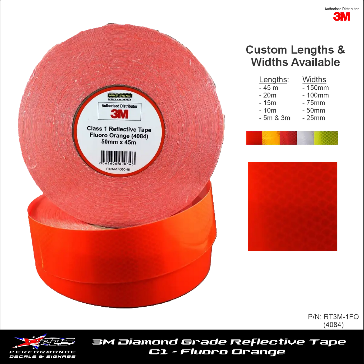 3M Diamond Grade Class 1 Fluoro Orange Reflective Tape 4084