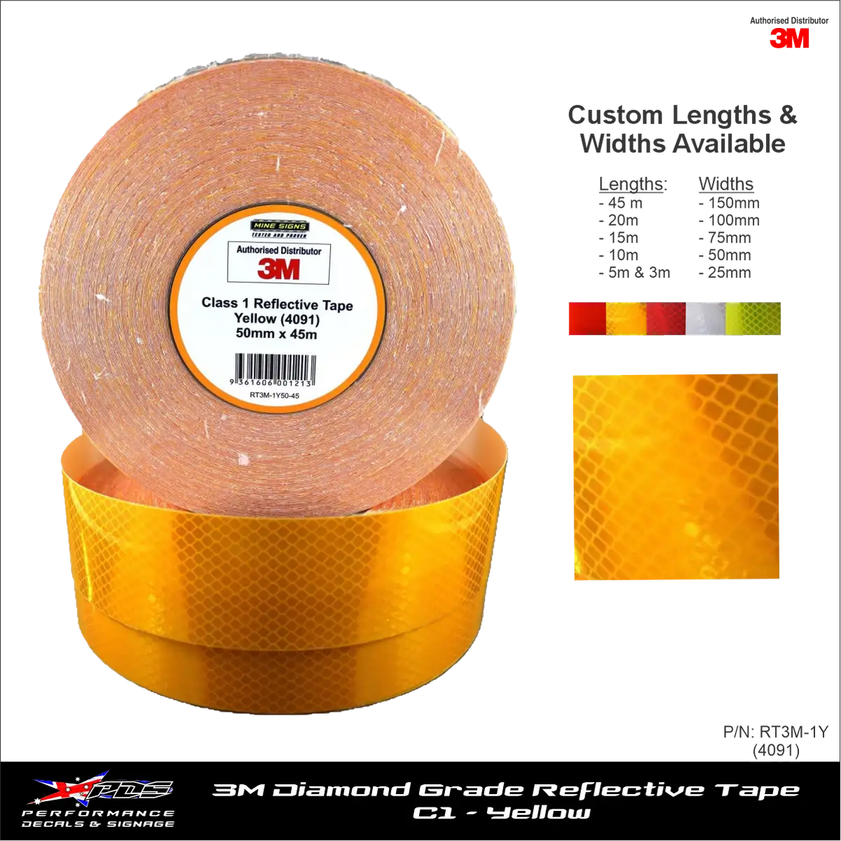 3M Diamond Grade Class 1 Yellow Reflective Tape 4091