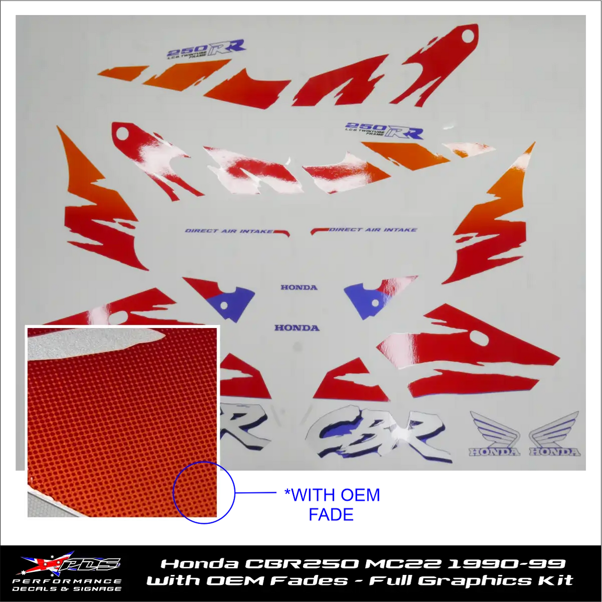 Honda CBR 250 MC22 1990-99 Full Graphics Kit With OEM Fades
