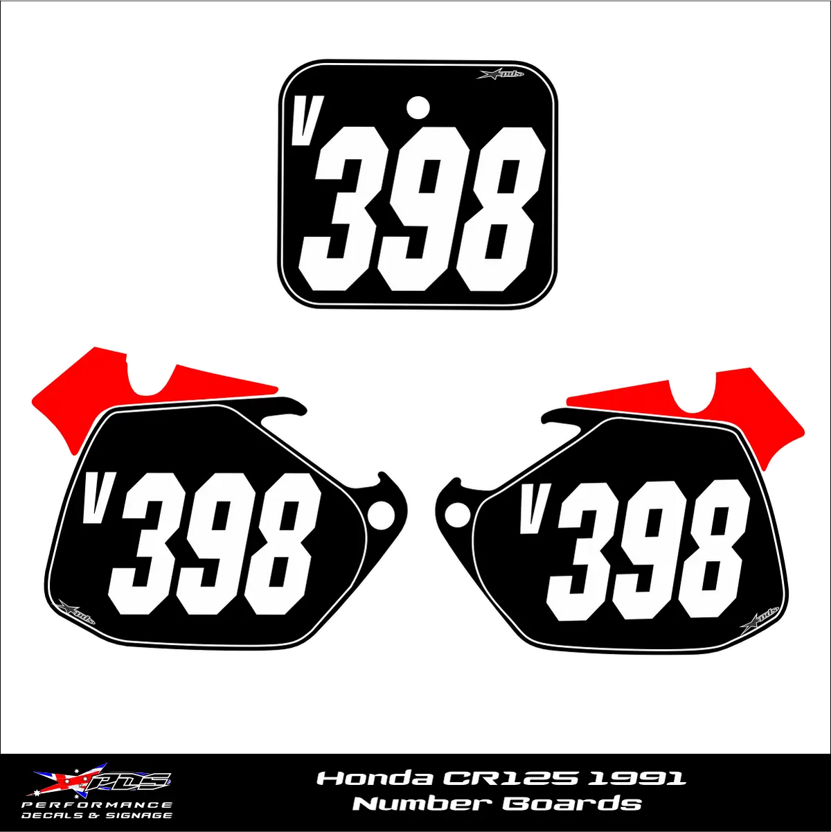 Honda CR125 1991 Number Boards - Suits UFO Plastic