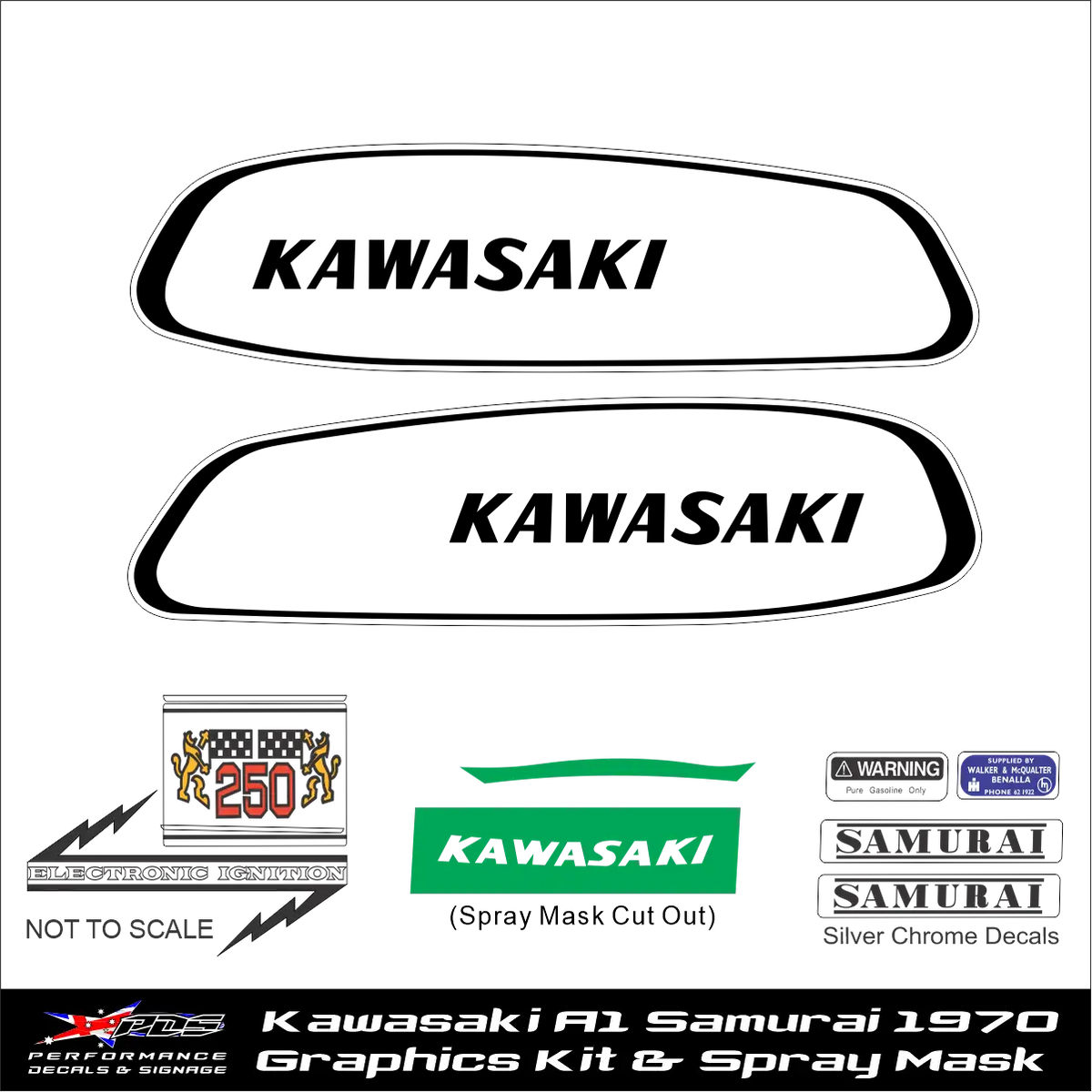 Kawasaki A1 Samuari 1970 Graphics Kit with Spray Mask