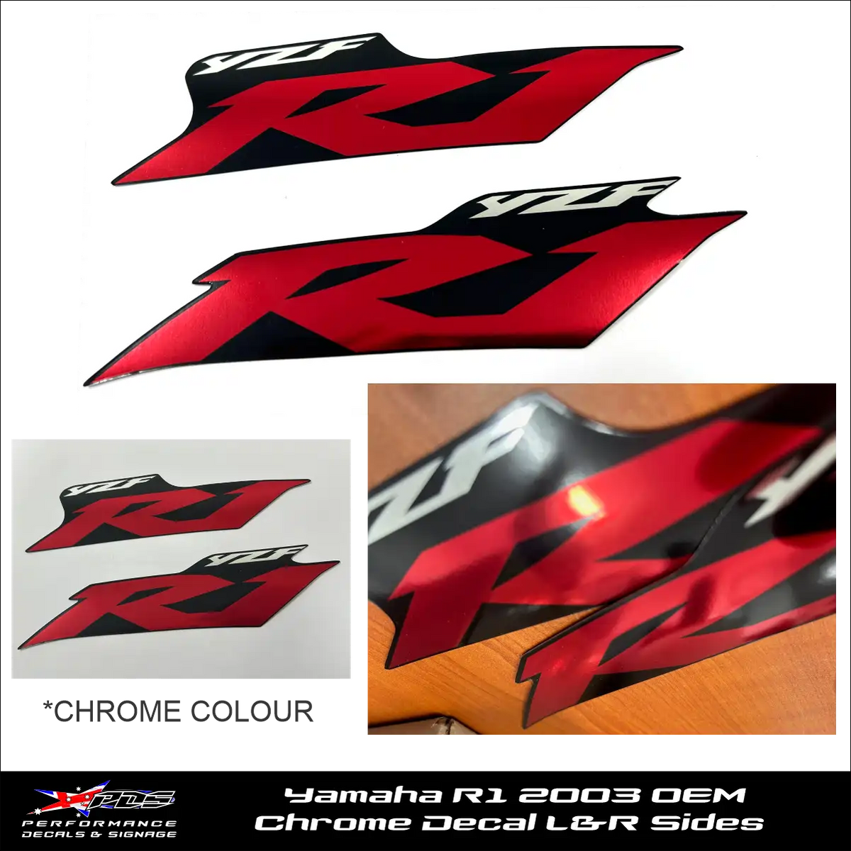 Yamaha YZF R1 2003 OEM Chrome Decal L&R Side For Side Panels