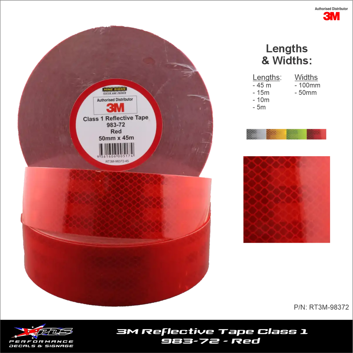 3M Red (983-72) Diamond Grade Class 1 Reflective Tape