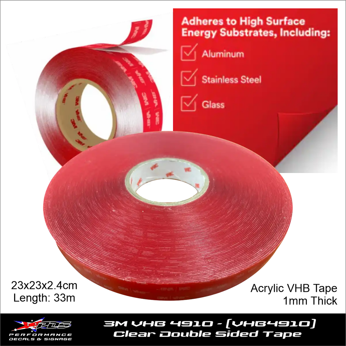 3M VHB 4910 Clear Double Sided Tape (1mm Thick) - 33 Meters
