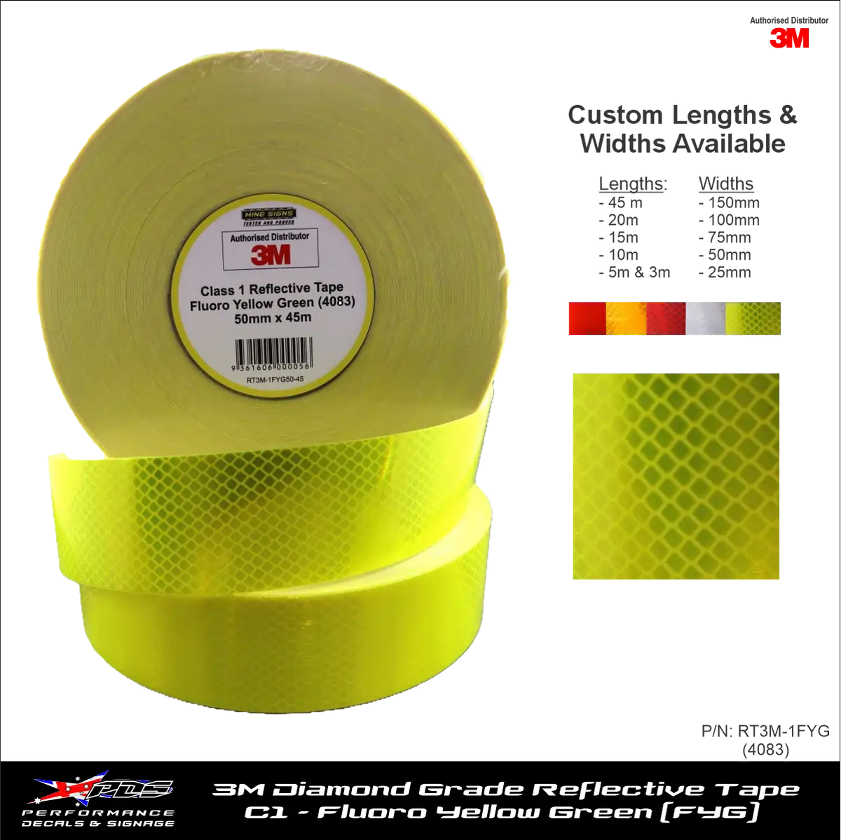 3M Diamond Grade Class 1 Fluoro Yellow Green Reflective Tape 4083