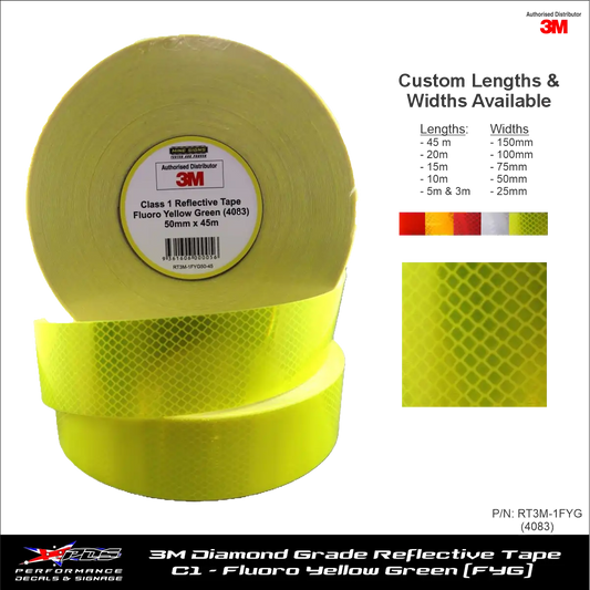 3M Diamond Grade Class 1 Fluoro Yellow Green Reflective Tape 4083