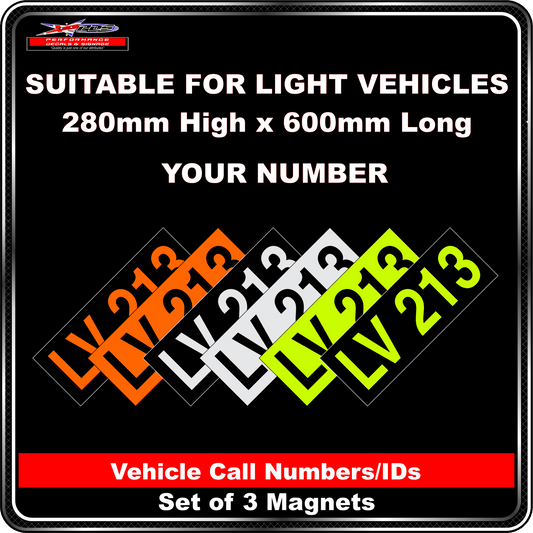 Hi Vis Light Vehicle Call Number/ID Class 1 (Set of 3 Magnets)