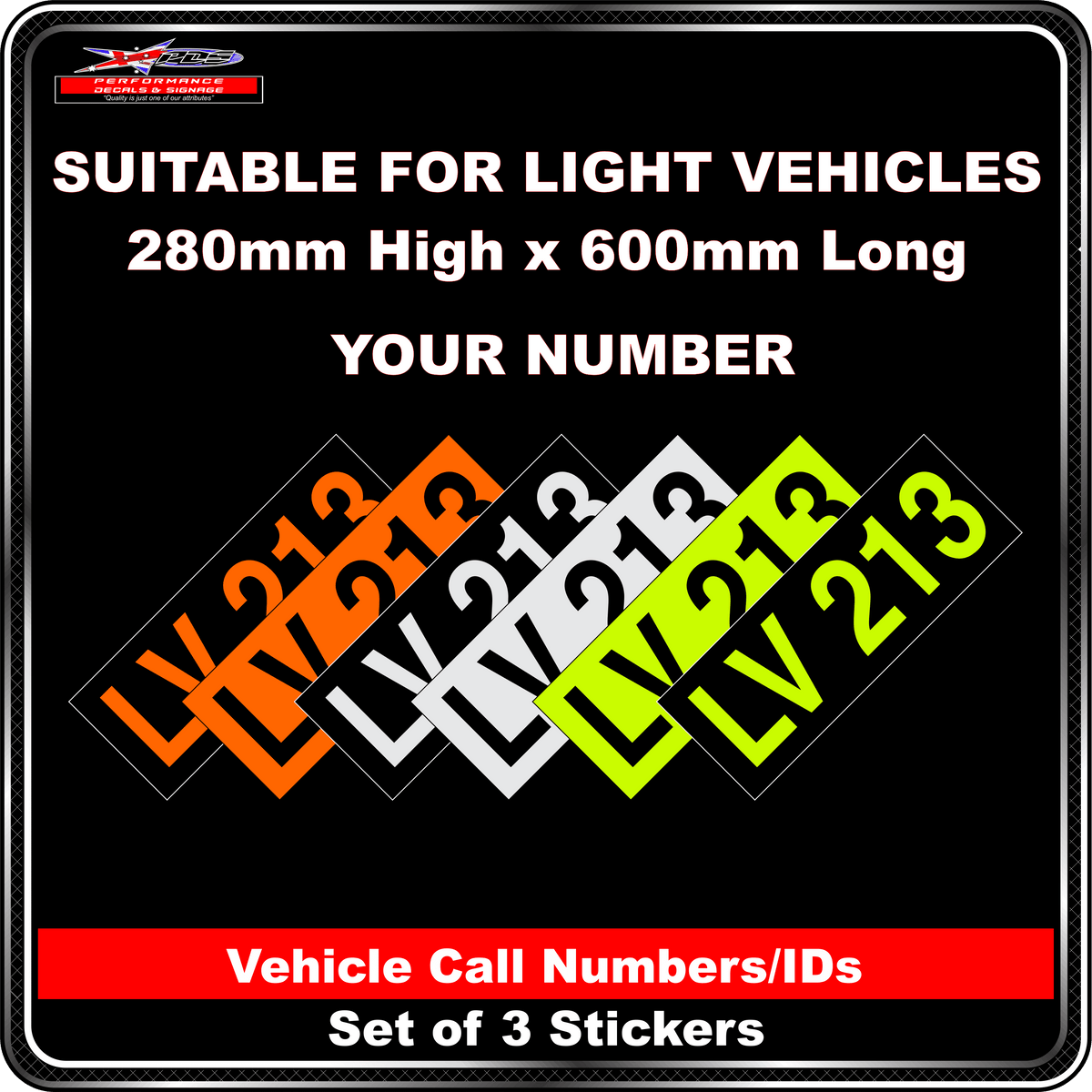 Hi Vis Light Vehicle Call Number/ID Class 1 (Set of 3 Stickers)