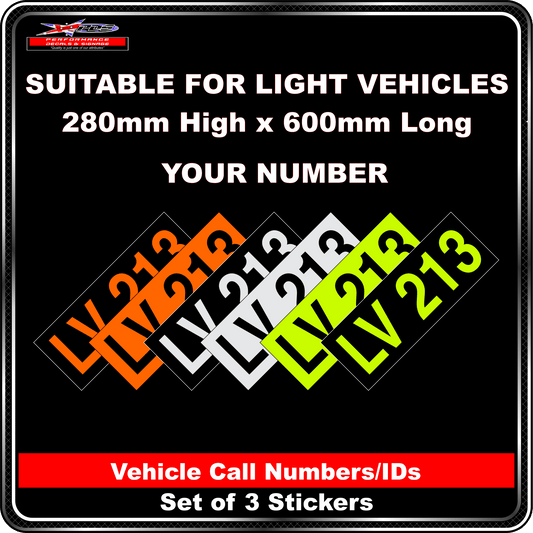 Hi Vis Light Vehicle Call Number/ID Class 1 (Set of 3 Stickers)