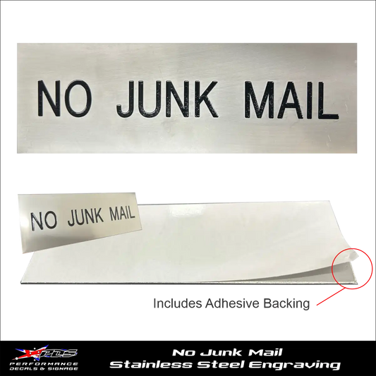 No Junk Mail Sign with Adhesive Backing - Engraved Stainless Steel