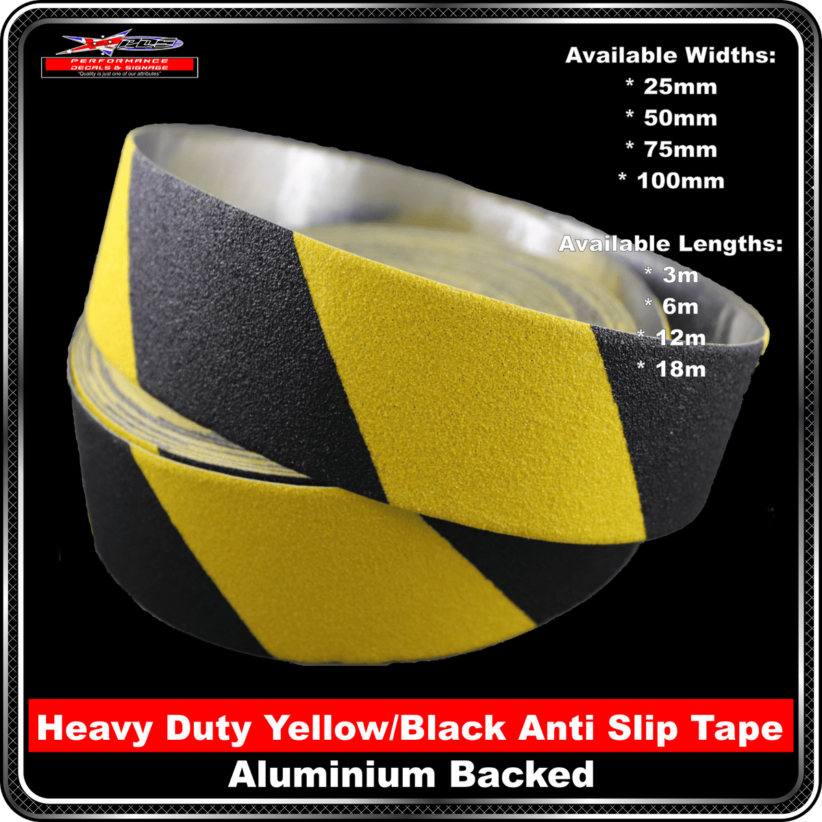 Heavy Duty (Industrial Grade) Yellow/Black Anti Slip Grip Tape Aluminium Backing