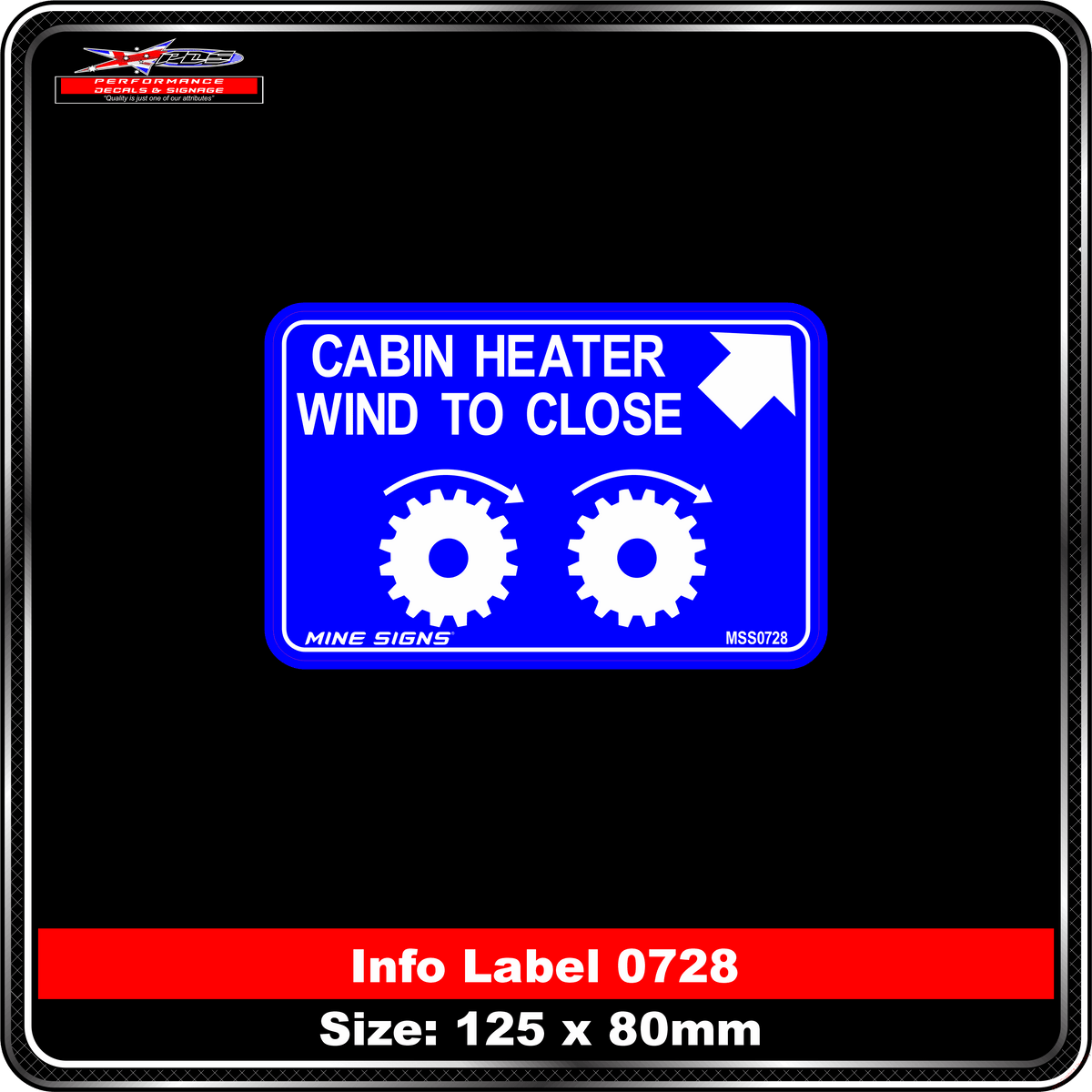 Cabin Heater Wind to Close (Info Label 0728) 80 x 125 mm