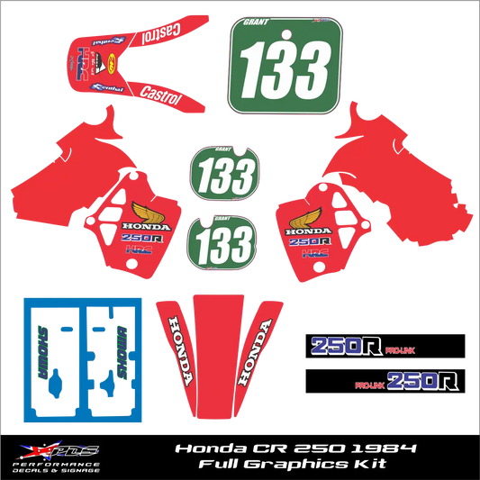 Honda CR250 1984 Full Decal Kit OEM