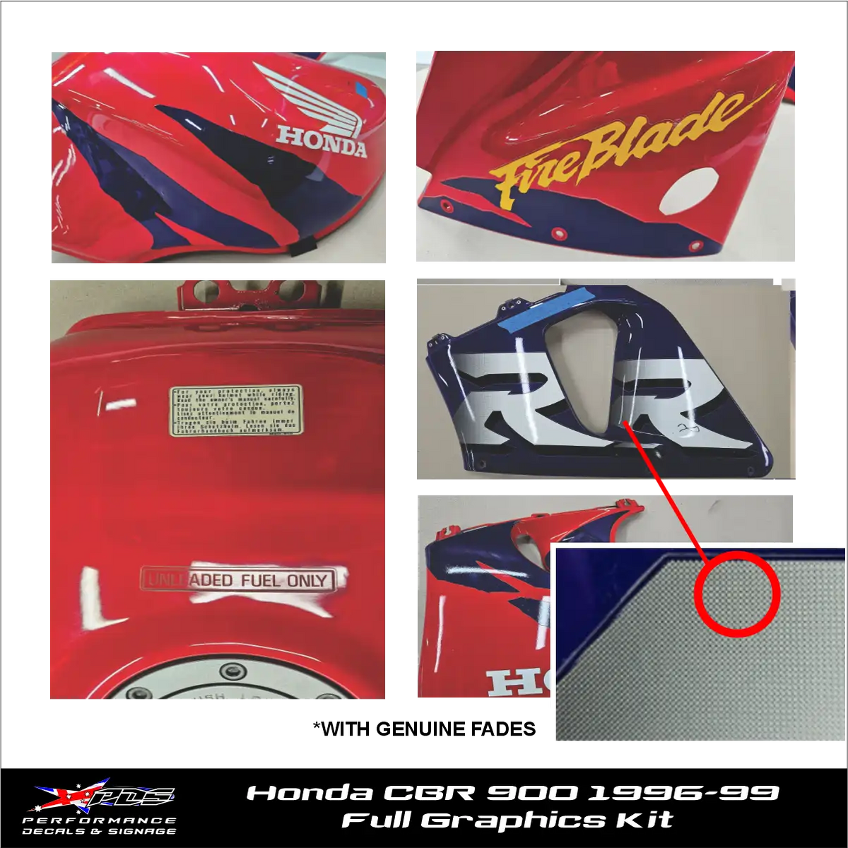 Honda CBR 900 1996-99 Fireblade RR With Fades - Full Decal Kit