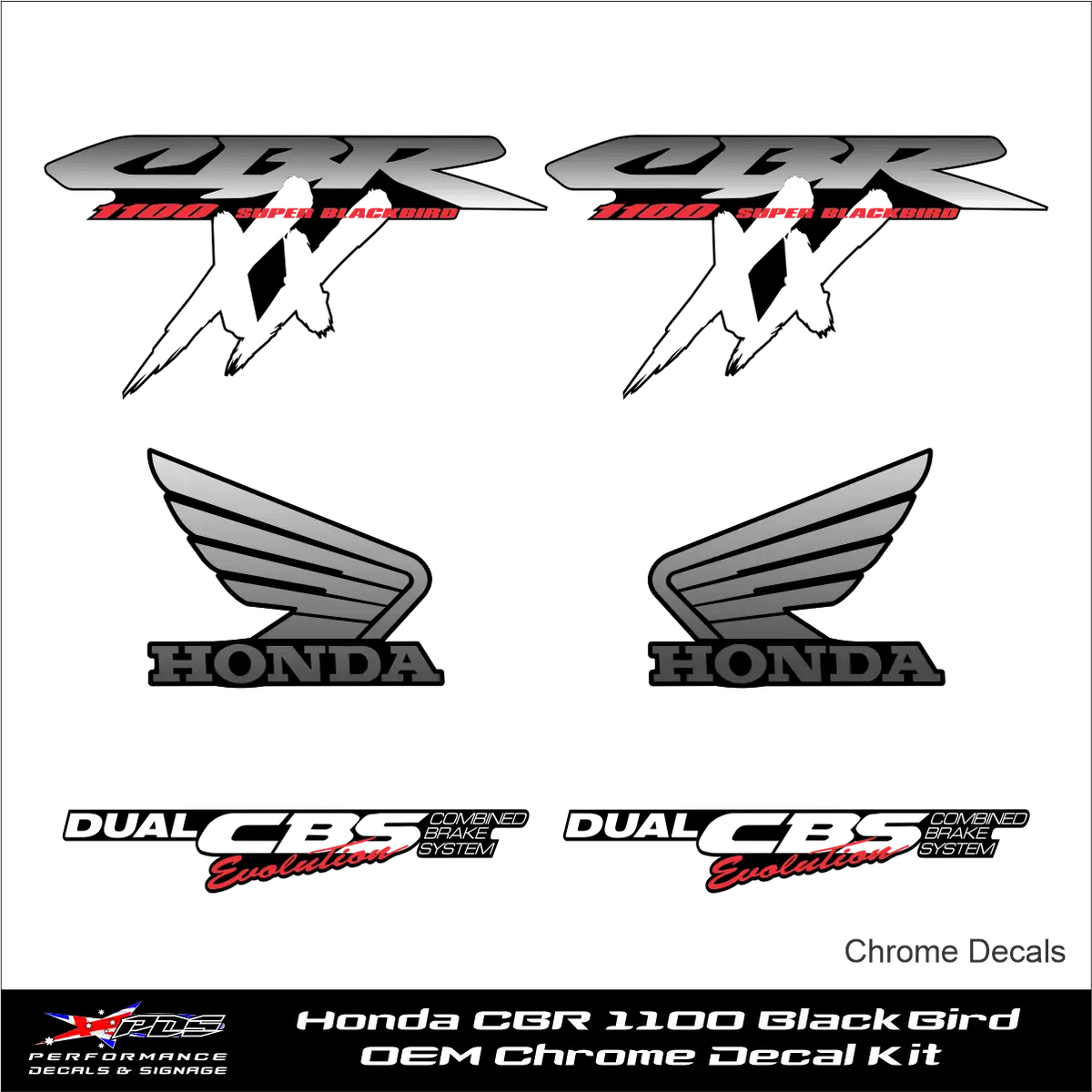 Honda CBR 1100 Black Bird Chrome Decal Kit OEM