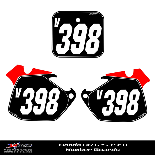 Honda CR125 1991 Number Boards - Suits UFO Plastic