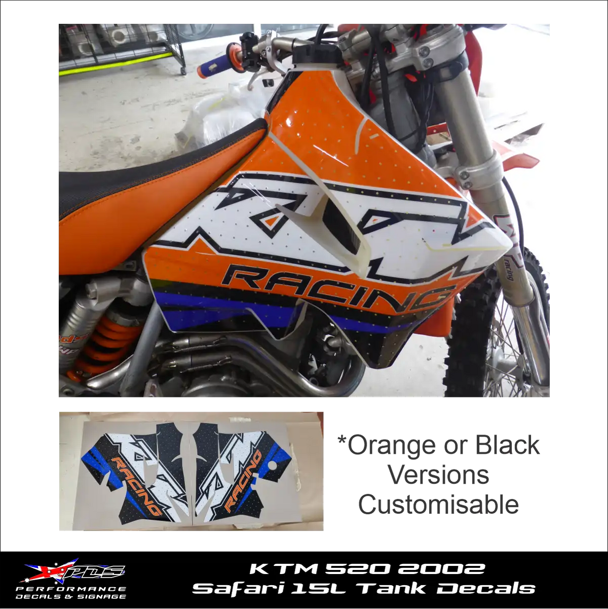 KTM 520 2002 15L Safari Fuel Tank Decals- Perforated