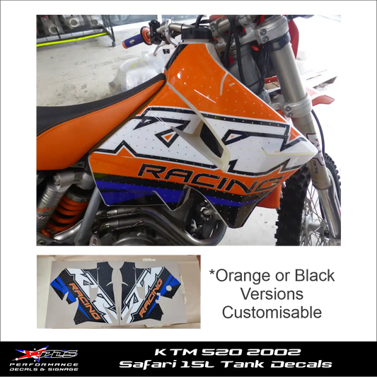 KTM 520 2002 15L Safari Fuel Tank Decals- Perforated