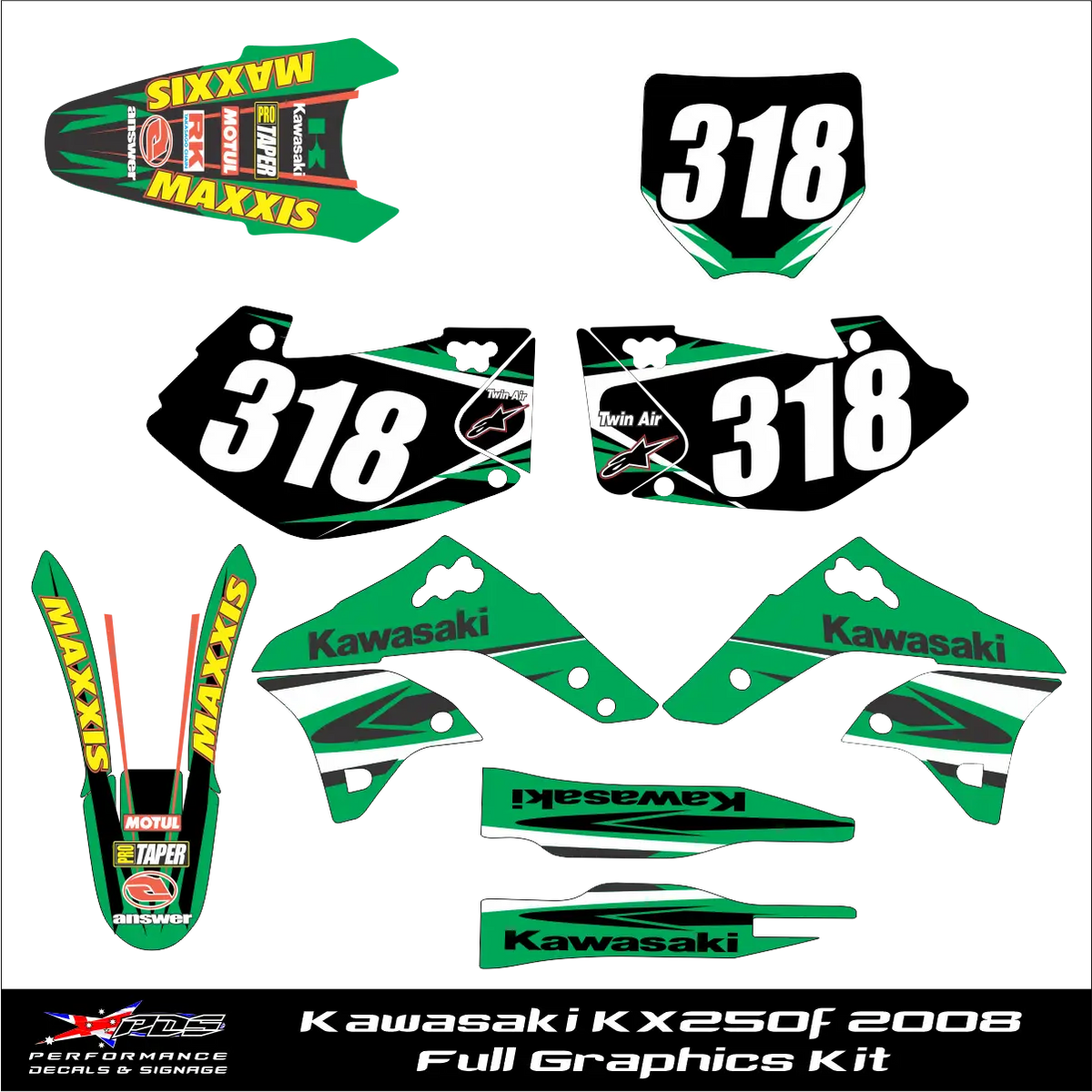 Kawasaki KX250F 2008 Full Graphics Kit