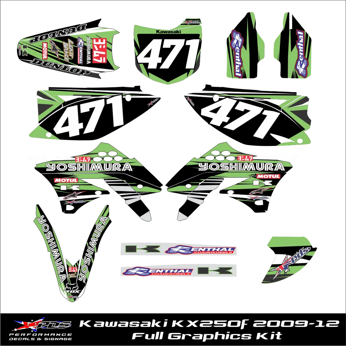 Kawasaki KX250F 2009-2012 Full Graphics Kit