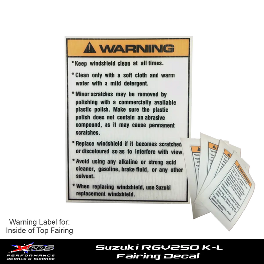 Suzuki RGV250 1989-90 Warning Label for Fairing
