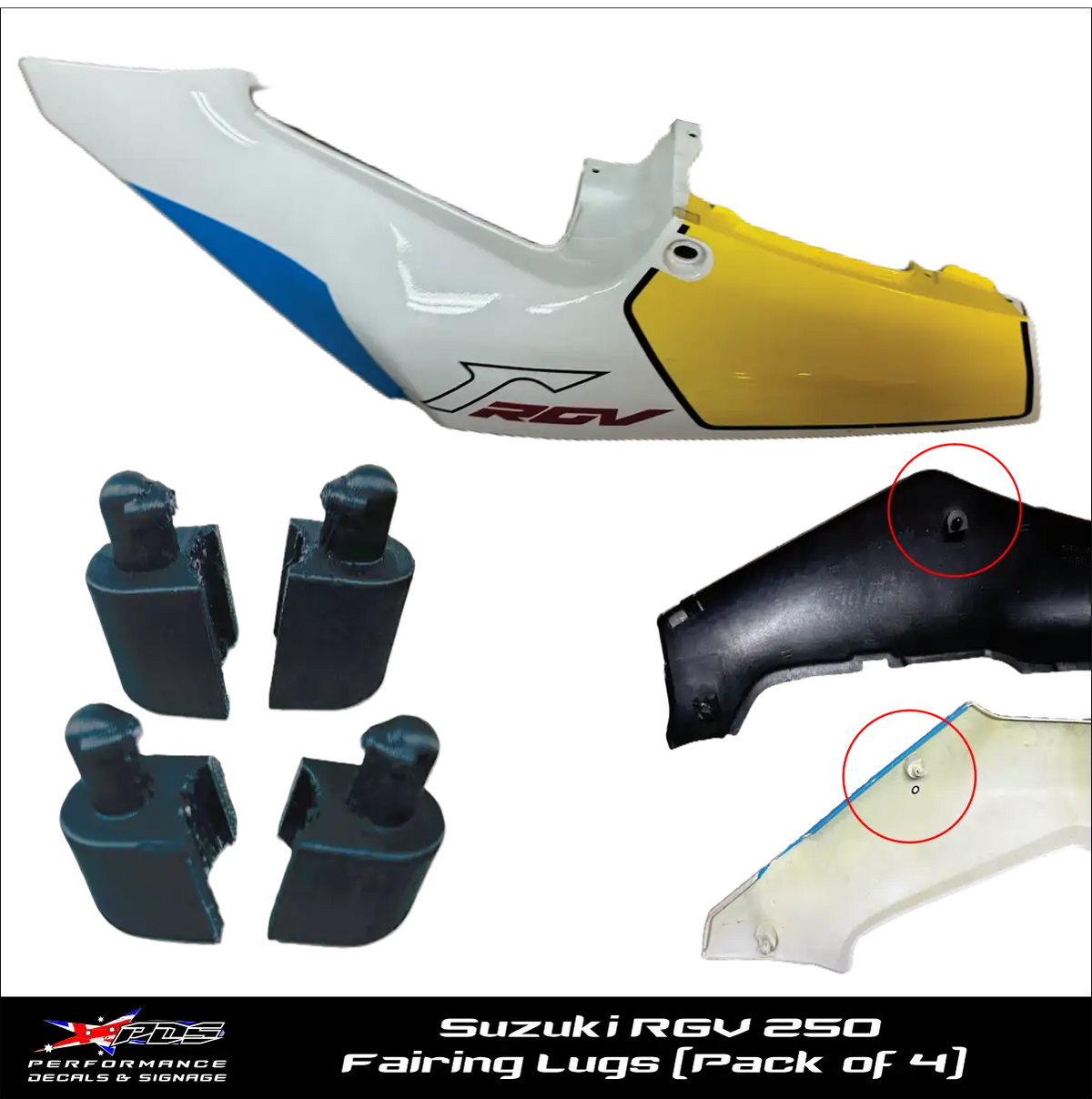 Suzuki RGV 250 1988-98 Set of 4 Fairing Lugs for Rear Ductail