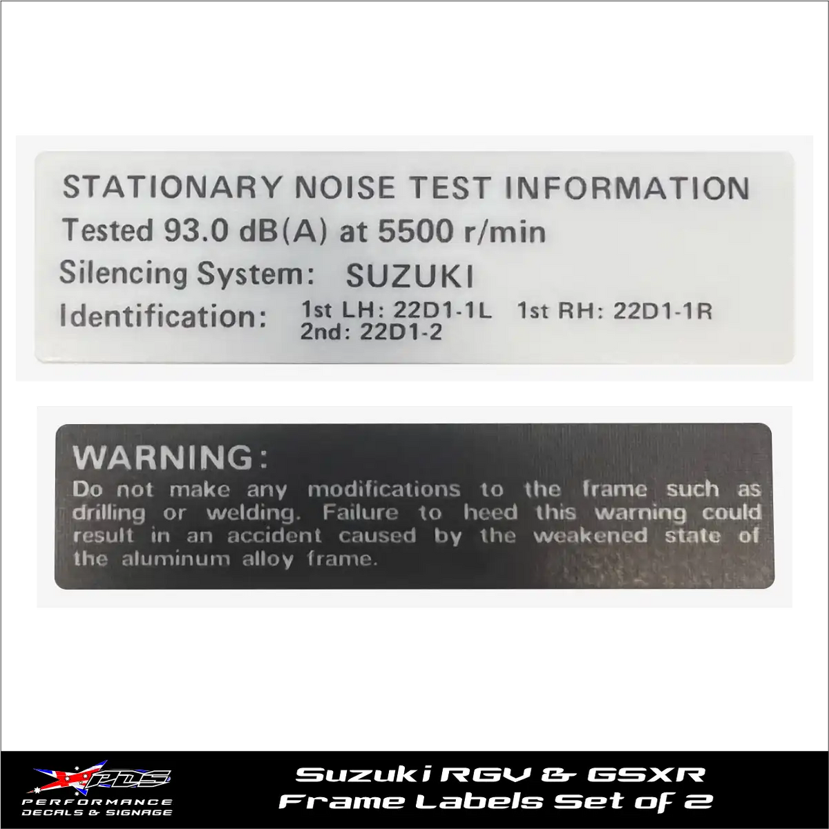 Suzuki RGV 250 1991-98 Frame Labels - Set of 2 Decals