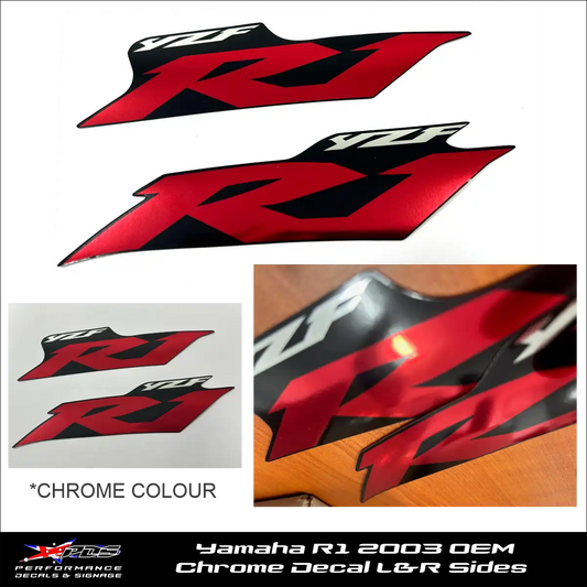 Yamaha YZF R1 2003 OEM Chrome Decal L&R Side For Side Panels