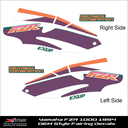 1994 Yamaha FZR 1000 Left & Right Side Fairing Decals OEM Style