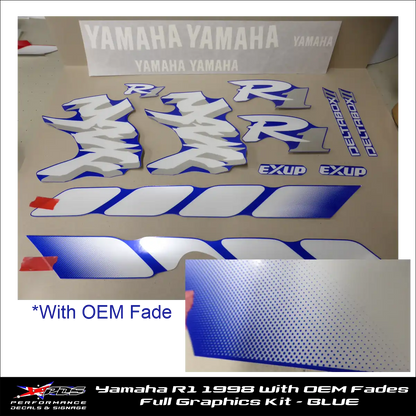 Yamaha R1 YZF 1000 1998 graphics kit, blue