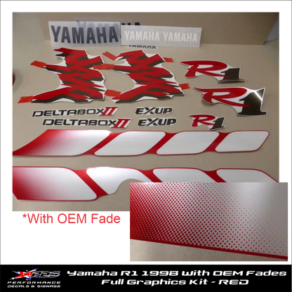 Yamaha R1 YZF 1000 1998 graphics kit, red