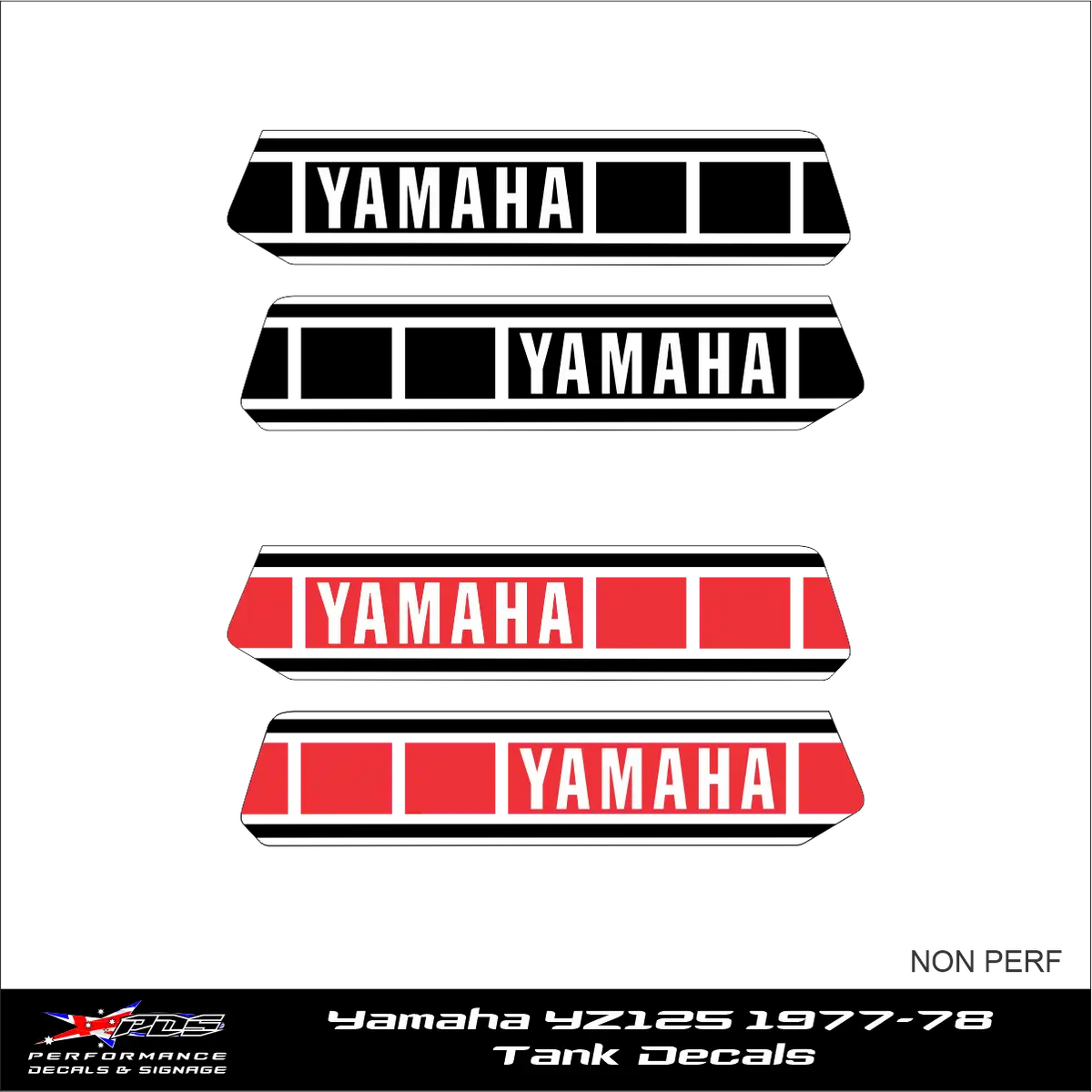 Yamaha YZ125 Tank Decals - 1977-78 Non-perforated