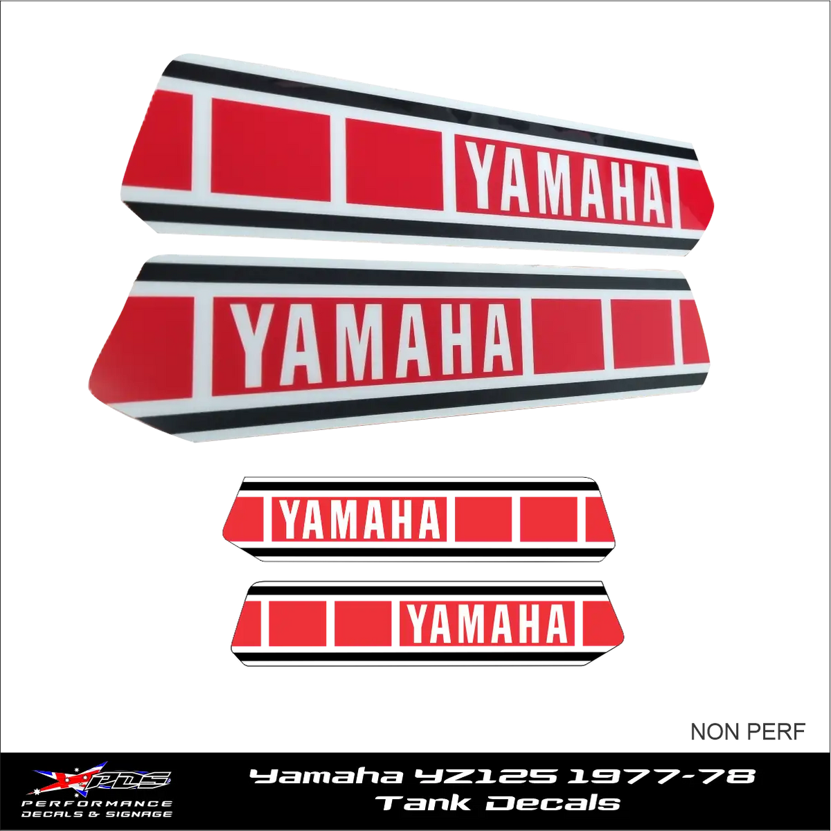 Yamaha YZ125 Tank Decals - 1977-78 Non-perforated