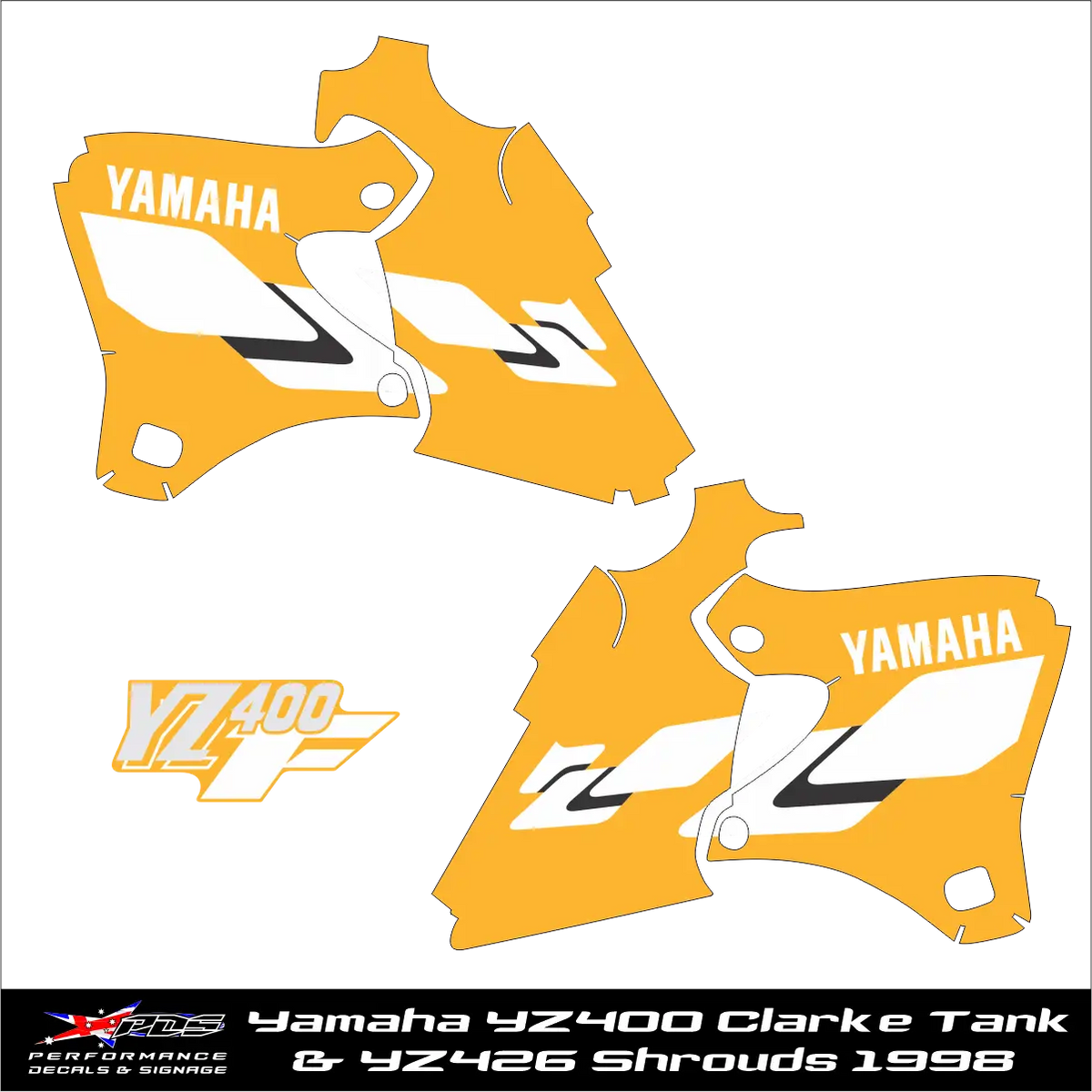 Yamaha YZ400 1998 Clarke Tank with YZ426 Shrouds Decal Kit