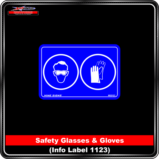 PPE IMAGES: Safety Glasses & Gloves (Info Label 1123) 80 x 125 mm