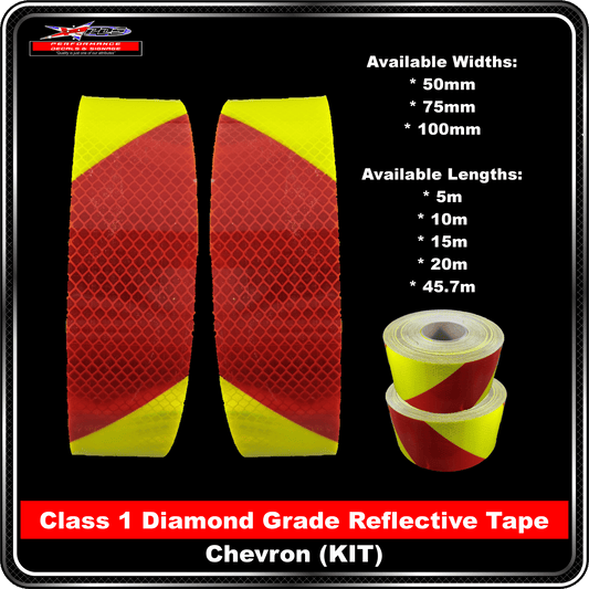 3M Fluoro FYG/Red reflective Tape Class1 Chevron Reflective Tape - KIT
