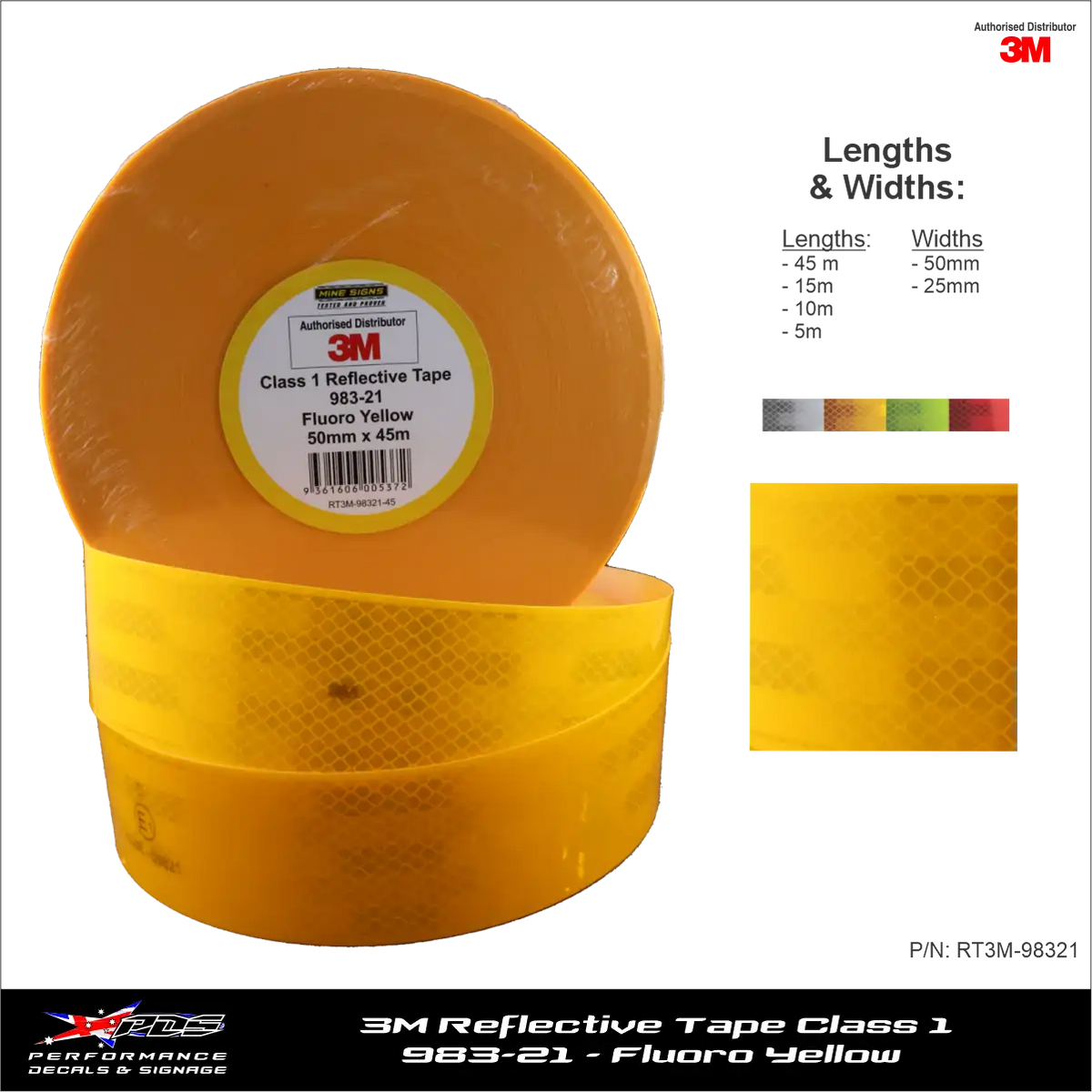 3M Fluoro Yellow (983-21) Reflective Tape Diamond Grade Class 1