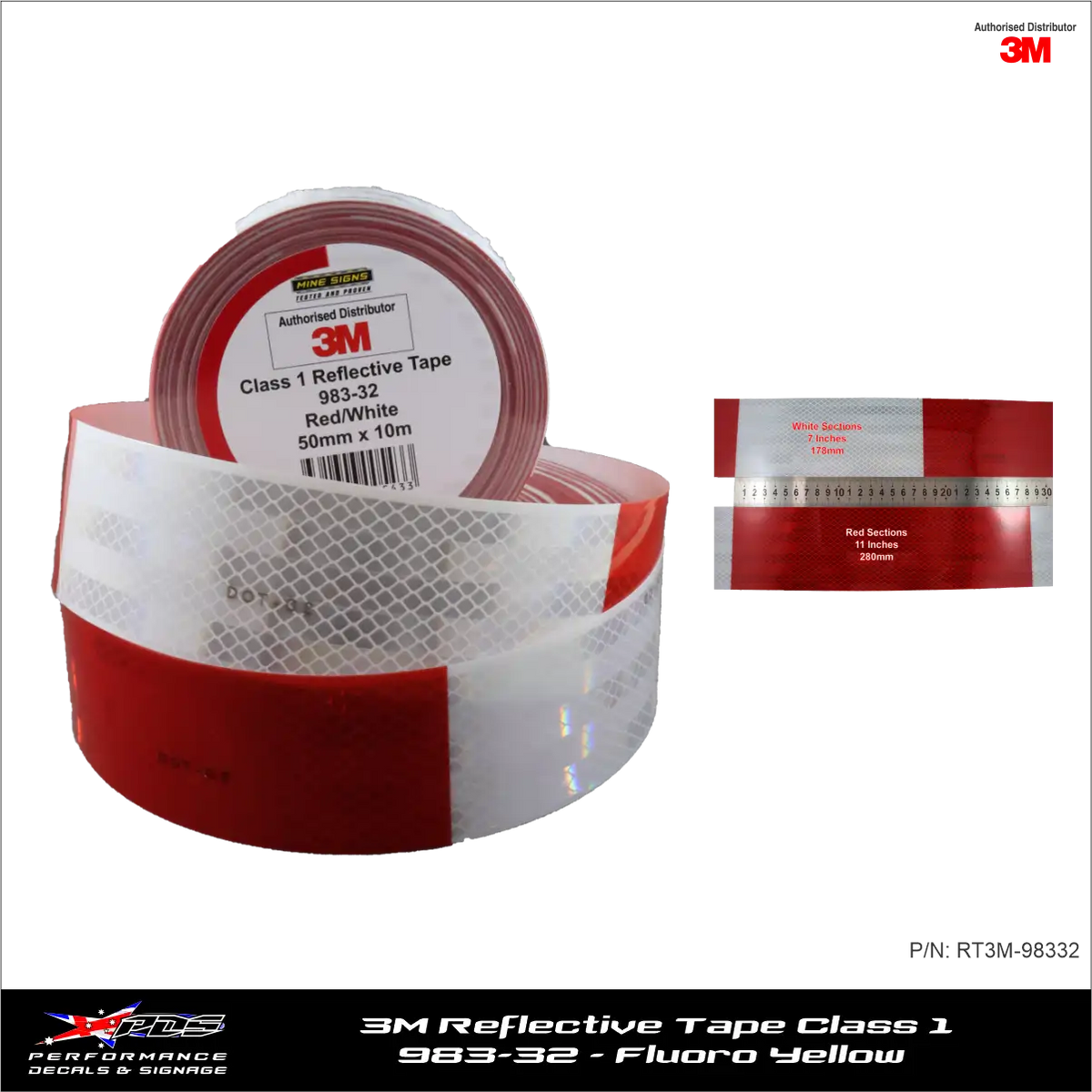3M Red/White (983-32) Diamond Grade Class 1 Reflective Tape
