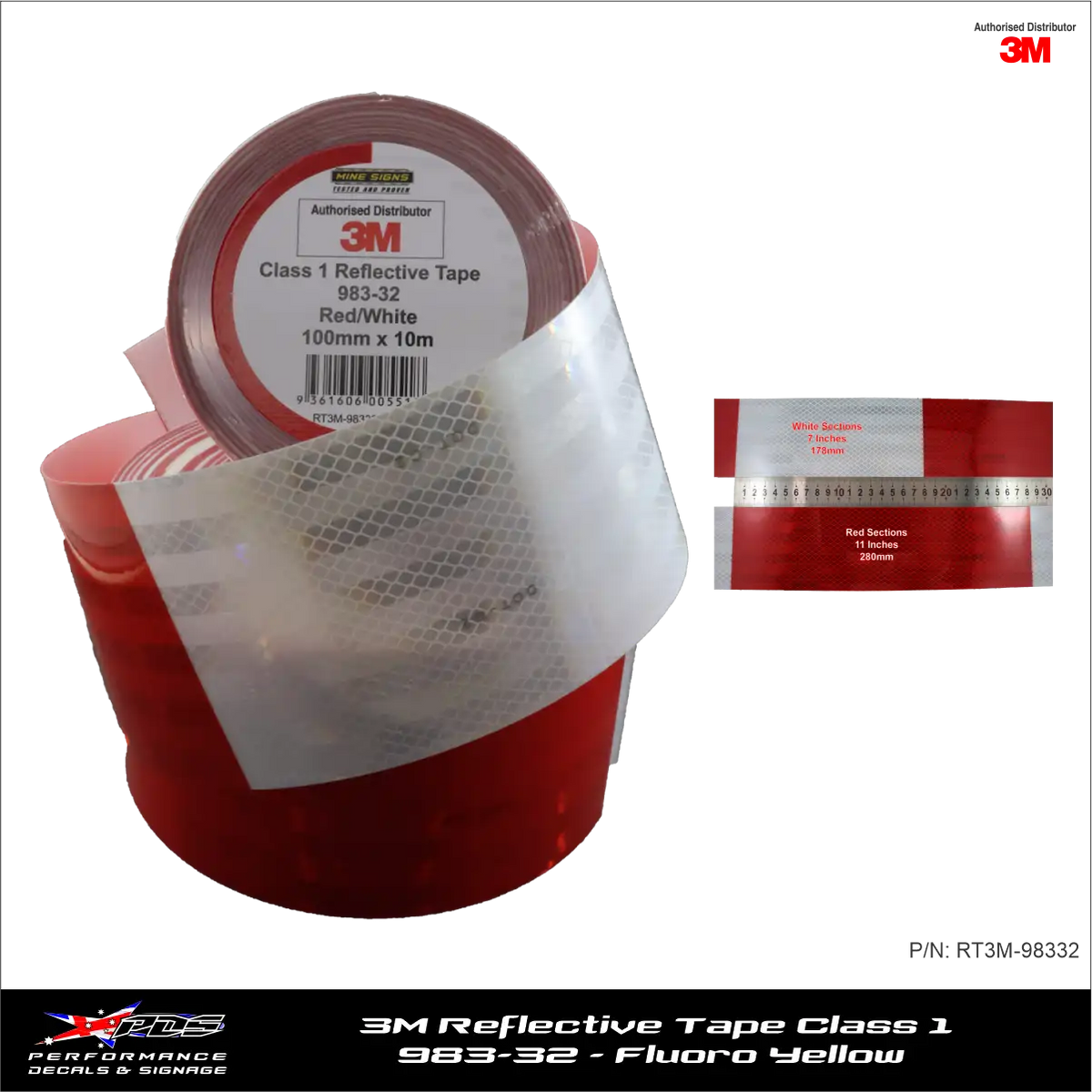 3M Red/White (983-32) Diamond Grade Class 1 Reflective Tape