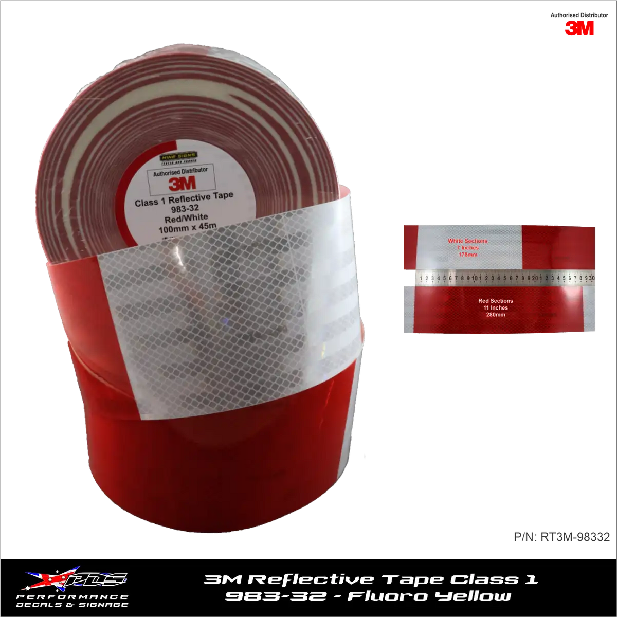 3M Red/White (983-32) Diamond Grade Class 1 Reflective Tape