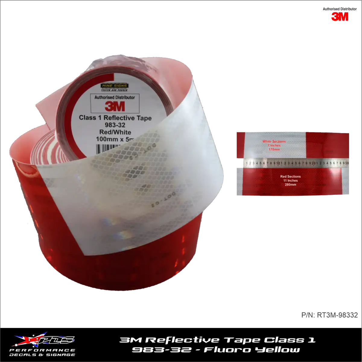 3M Red/White (983-32) Diamond Grade Class 1 Reflective Tape