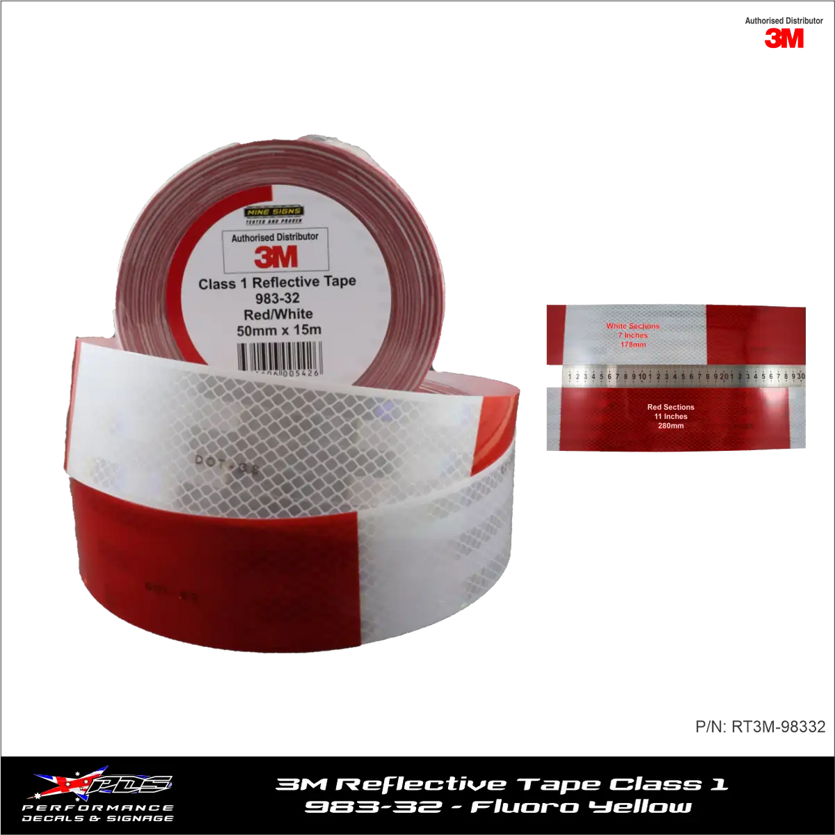 3M Red/White (983-32) Diamond Grade Class 1 Reflective Tape