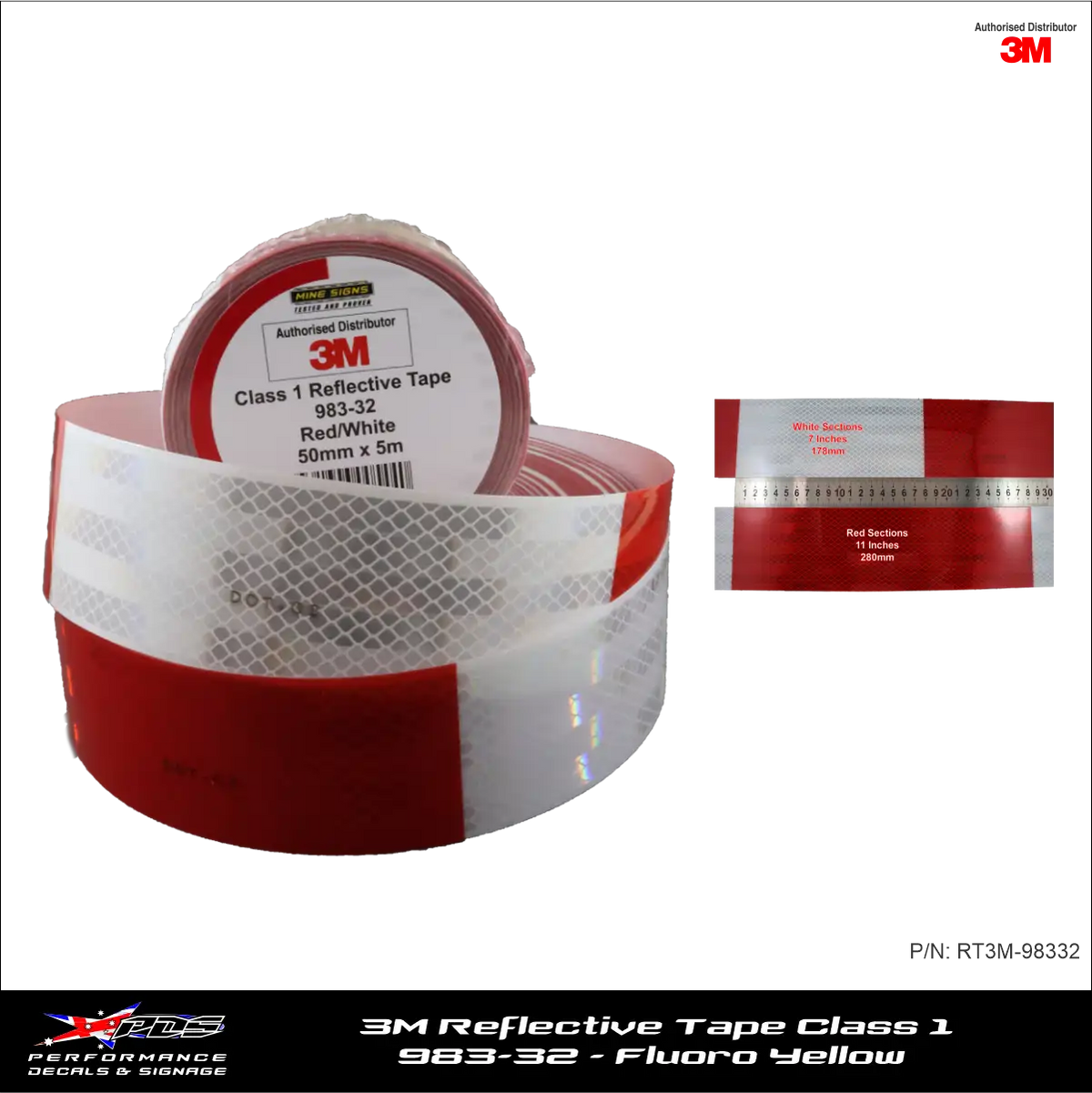 3M Red/White (983-32) Diamond Grade Class 1 Reflective Tape