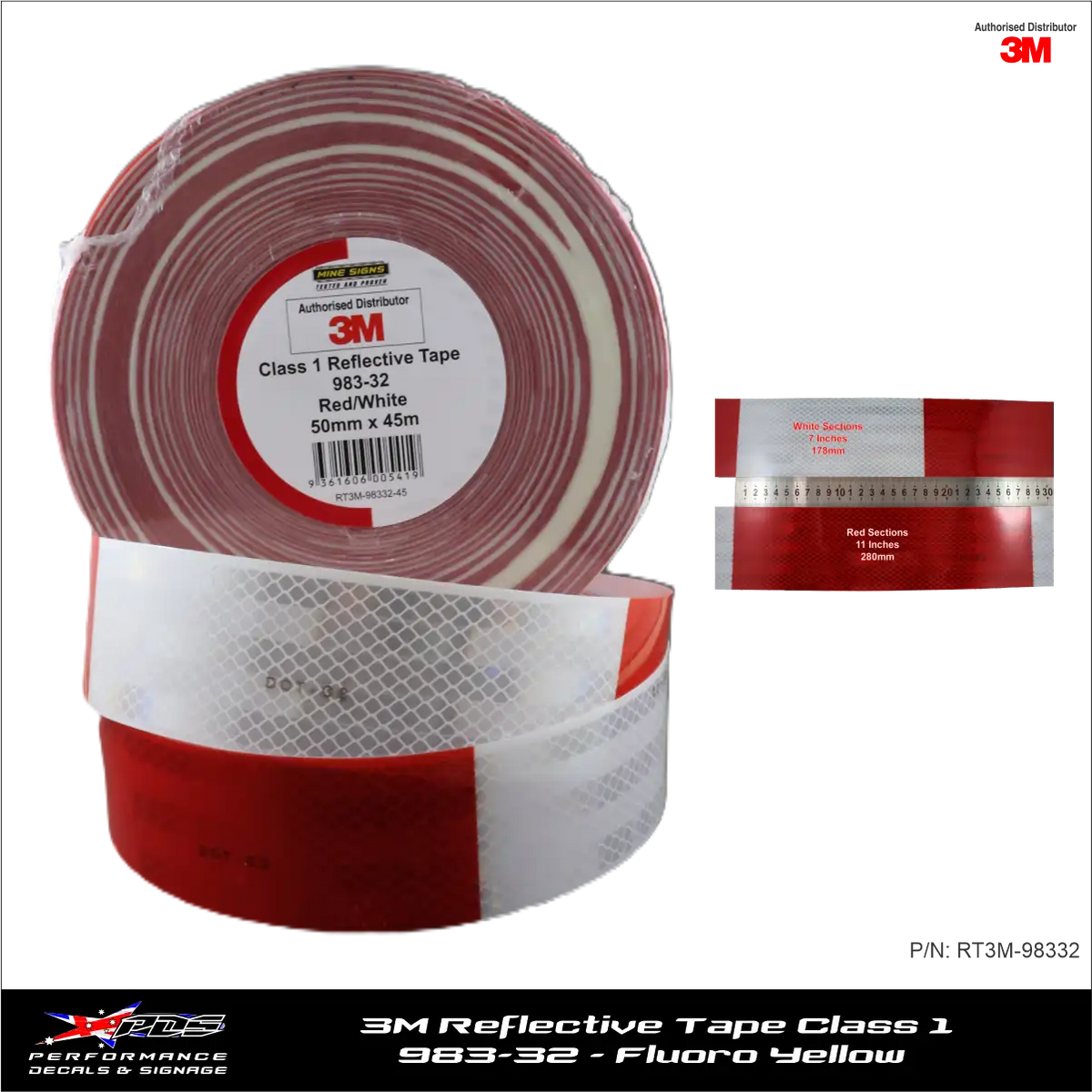 3M Red/White (983-32) Diamond Grade Class 1 Reflective Tape