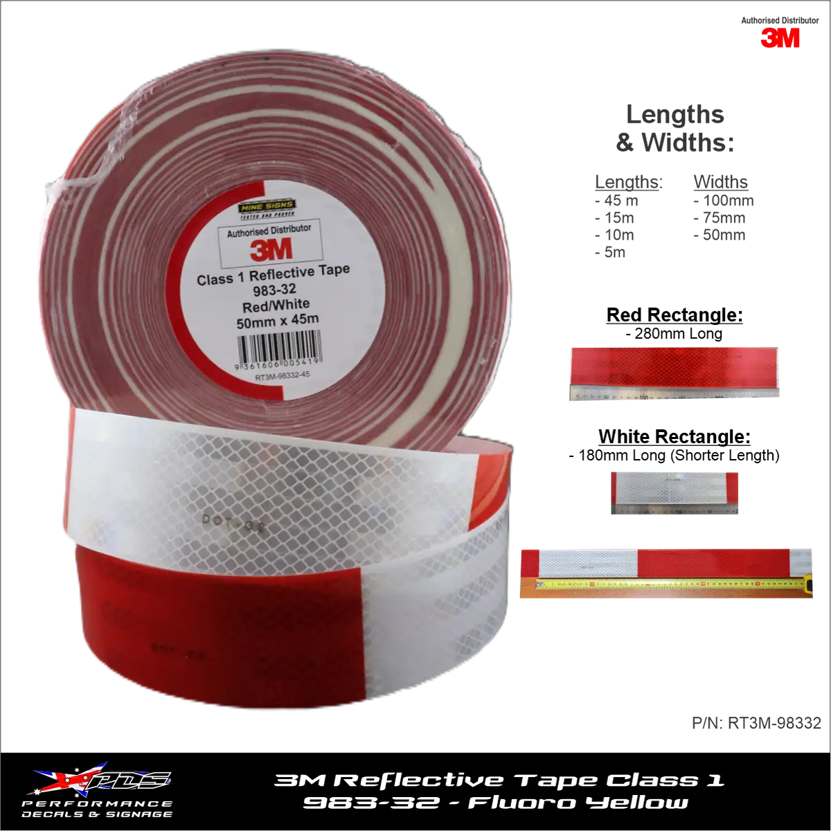 3M Red/White (983-32) Diamond Grade Class 1 Reflective Tape