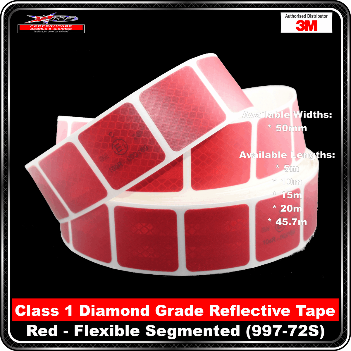3M Red (997-72S) Diamond Grade Class 1 Flexible Reflective Tape Segmented