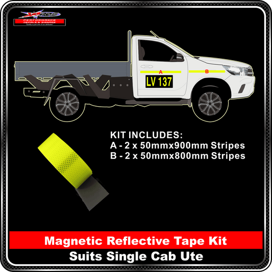 Kit To Suit Single Cab Ute 3M Fluoro Yellow Green Diamond Grade Class 1 Magnetic Reflective 50mm