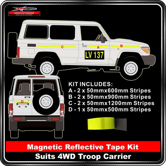 Kit To Suit 4WD - Troop Carrier 3M Fluoro Yellow Green Diamond Grade Class 1 Magnetic Reflective 50mm