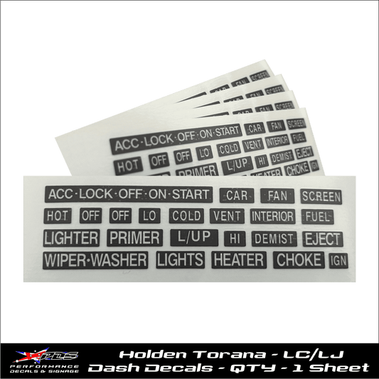Holden Torana LC/LJ Dash Information Stickers
