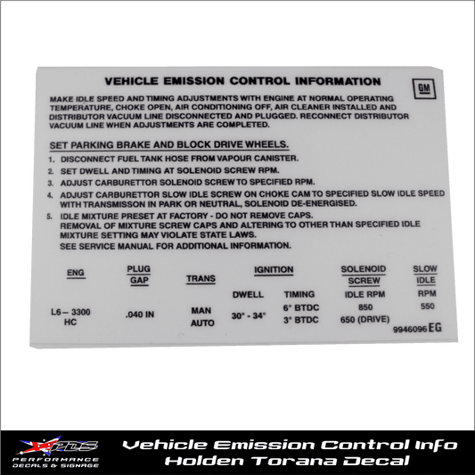 Holden Torana LH - Vehicle Emission Control Information Sticker